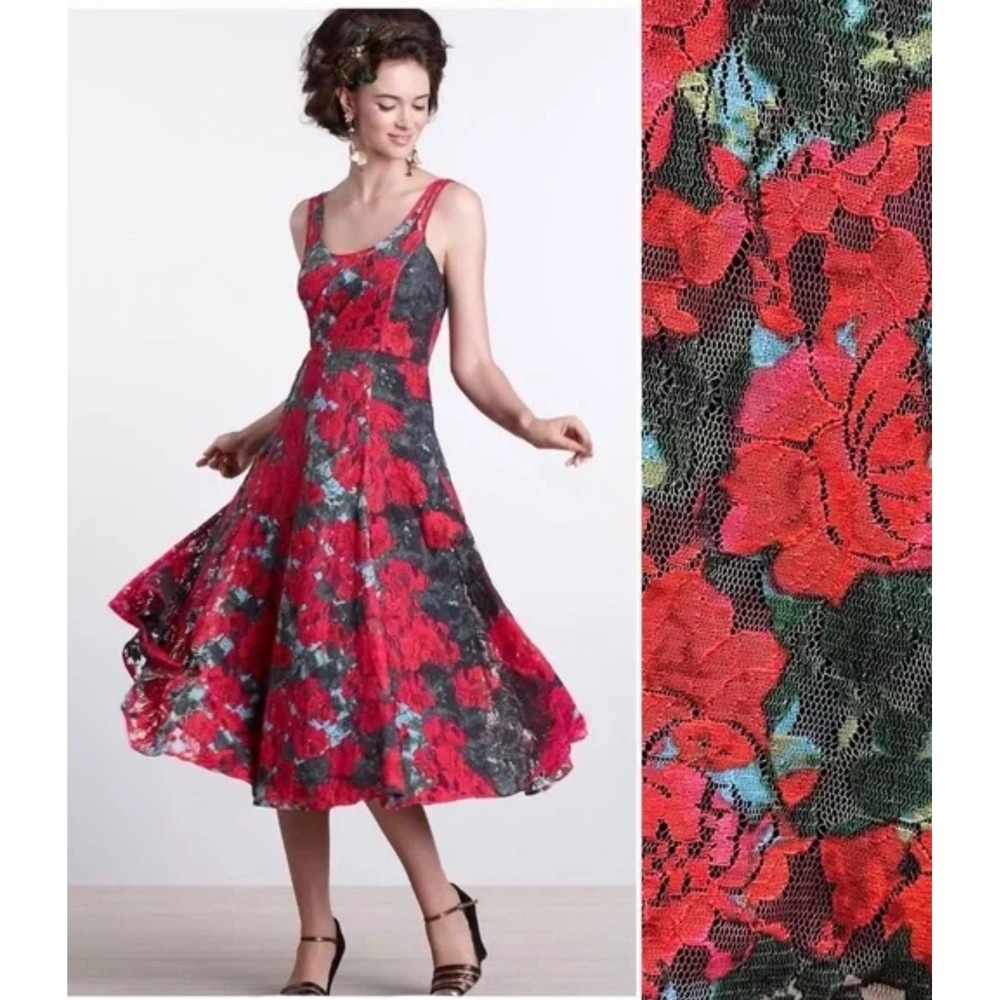 Tracy Reese Anthropologie -‎ Red/Black "Noisette" Lace Tulle DressSize 12